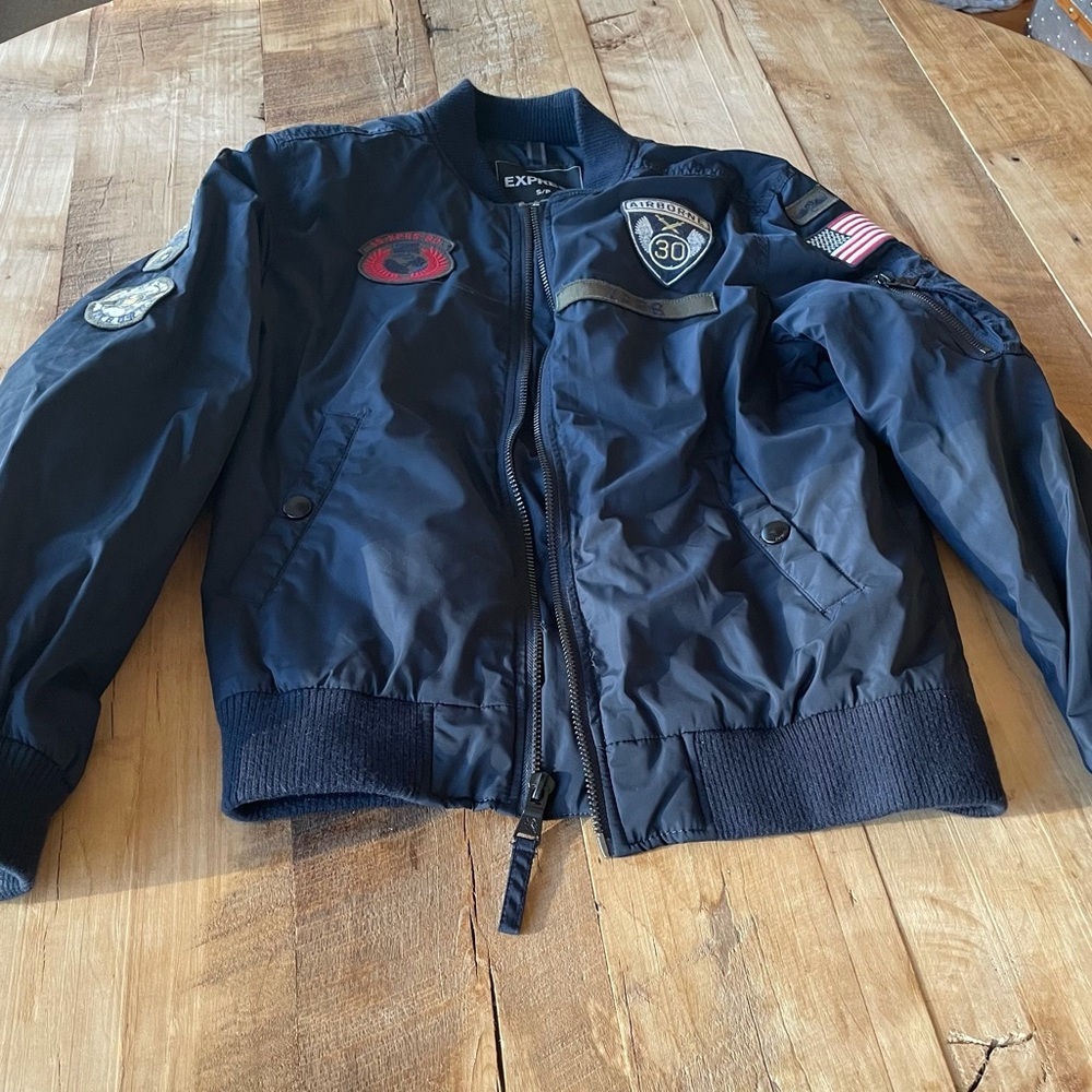 Navy Bomber Jacket with Patches